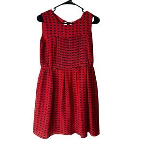 Girlfriends Material Red Navy Heart Print Pleated Sleeveless A-Line Dress M